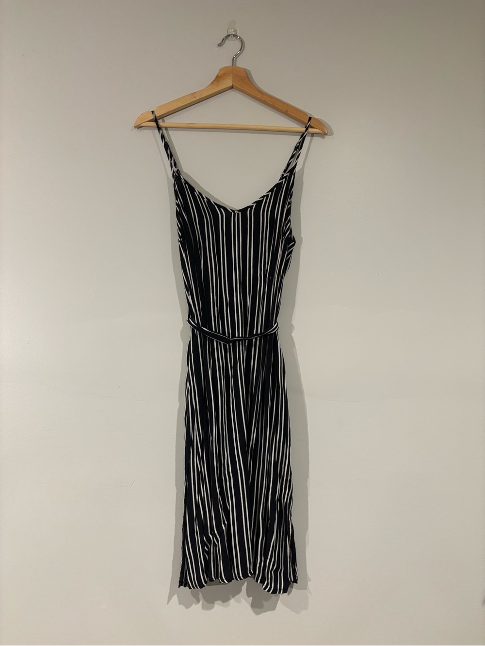 Who What Wear Black and White Vertical-Stripe Midi Dress